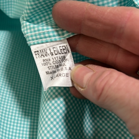 Frank & Eileen Paul Long Sleeve Button Down Size XL Green and White - Picture 7 of 9